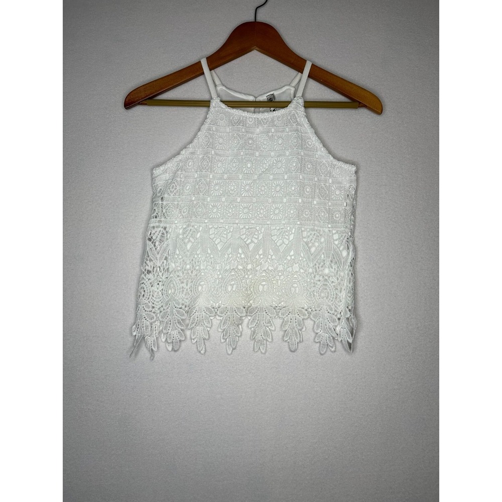 Knit Works Girls White Crochet Lace Tank Top Size Medium M Boho Sleeveless